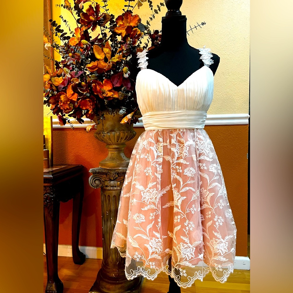 Modcloth Pink and White Sweetheart Sundress Prom